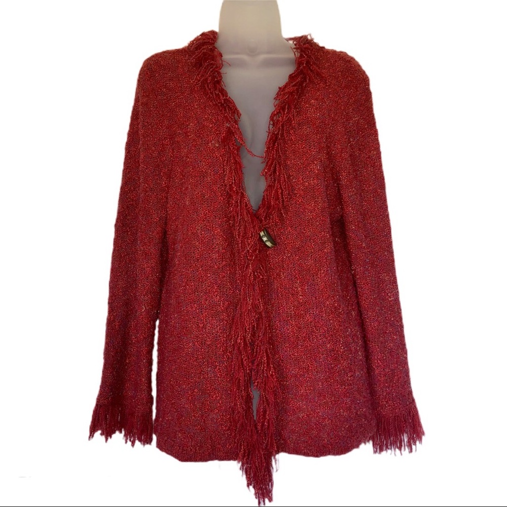 First Issue Liz Claiborne Rust Orange Red Cardigan Winter Warm Tassel Holiday
